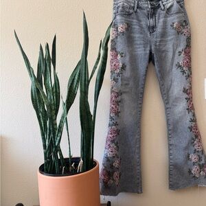 Driftwood Free People Embroidered Floral Jeans